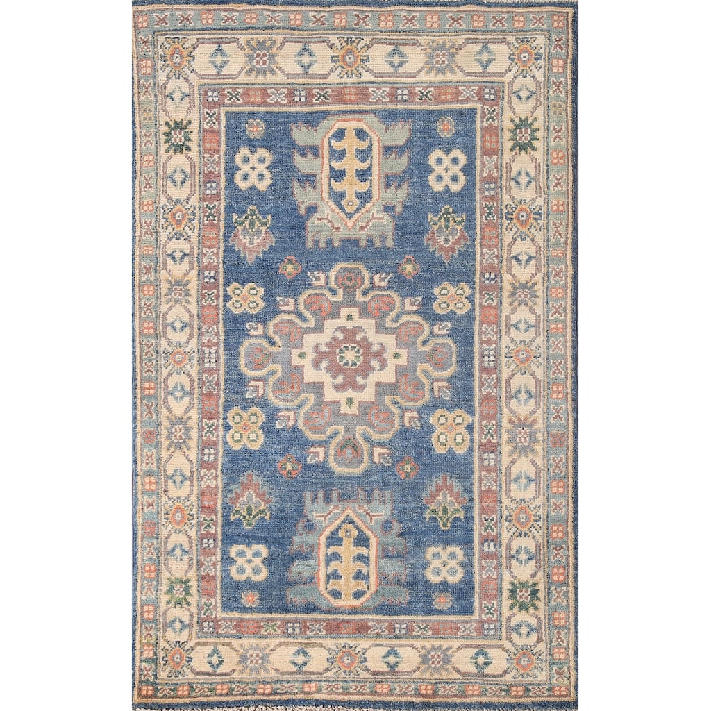 Blue Kazak Accent Rug Hand-Knotted Wool Carpet - 2'8" x 4'5"