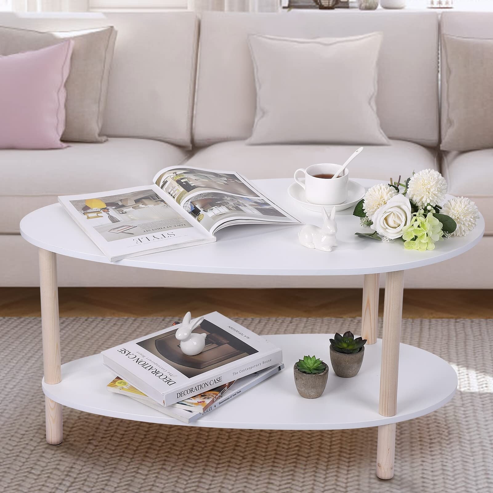 Small oval coffee on sale table with storage