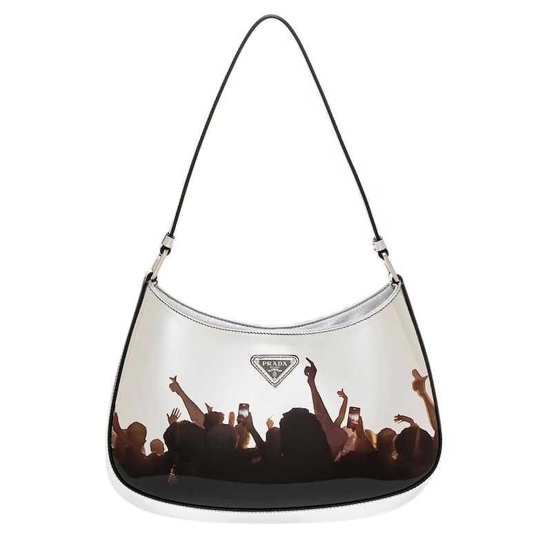 Prada Cleo Printed Brushed Leather Shoulder Bag - Silver