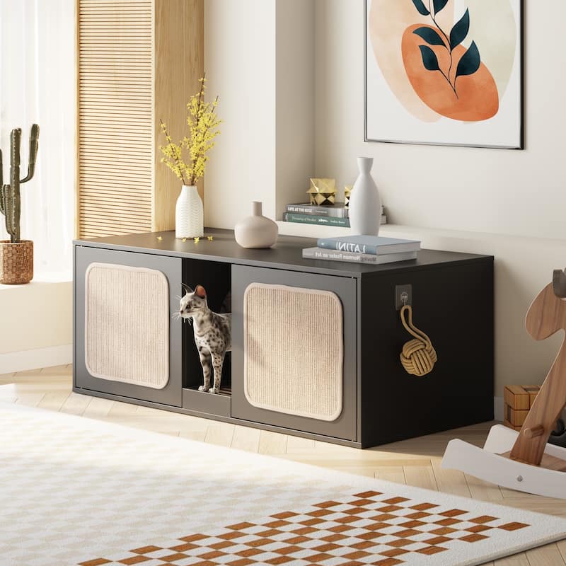 Modern Cat Litter Cat Enclosure,Washroom,Cabinet with two Large Rooms.