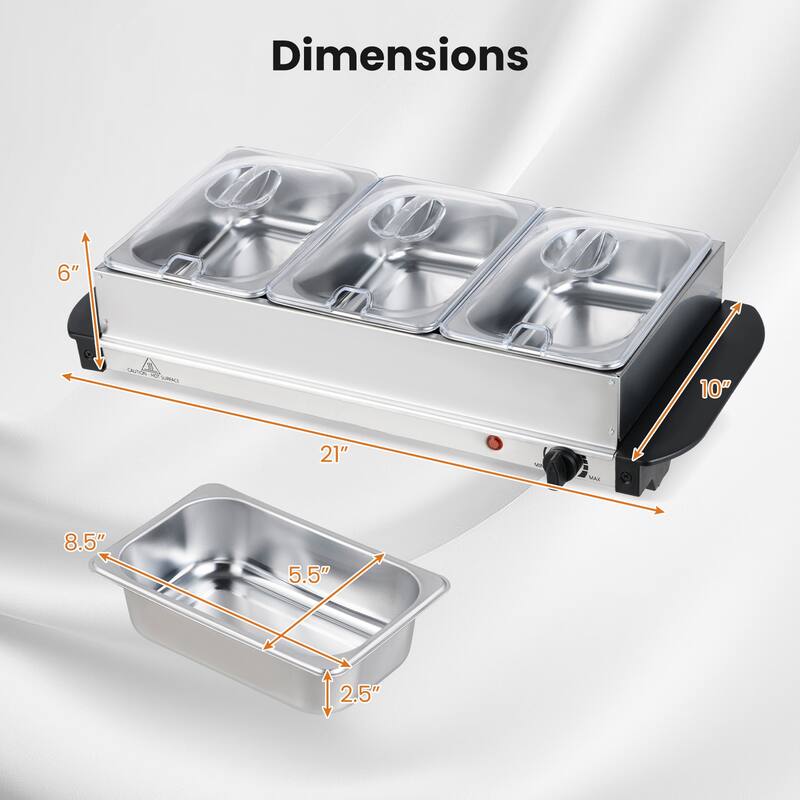 Electric Buffet Server Food Warmer with 3 Removable Trays - Multi