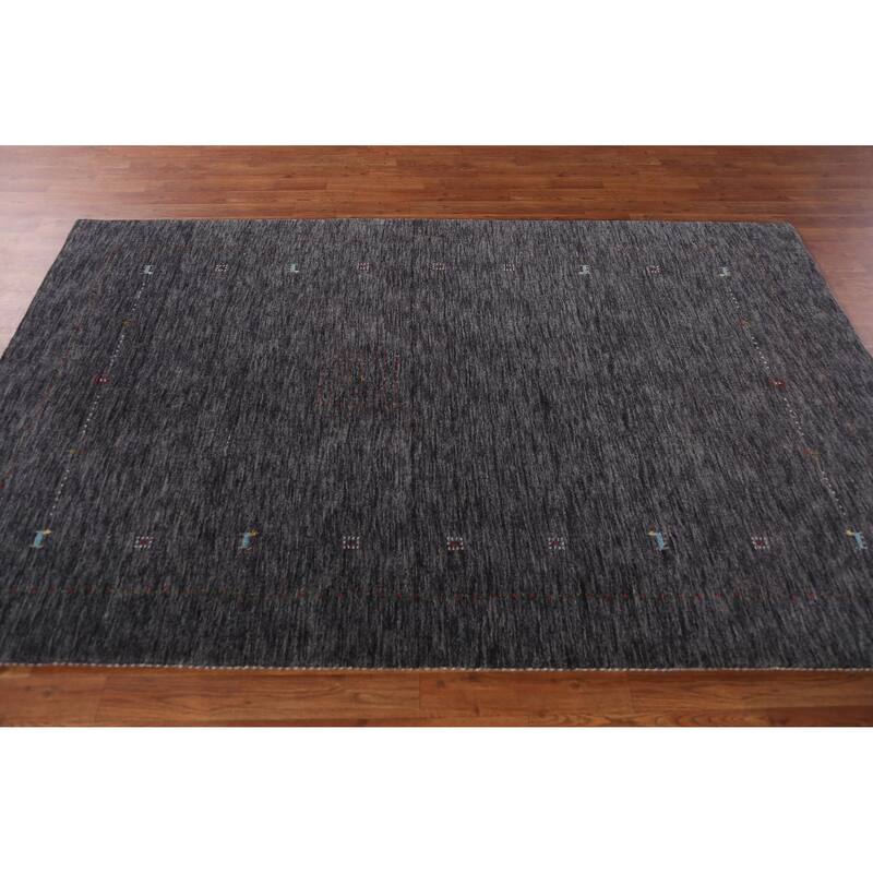 Gabbeh Indian Area Rug Hand-Knotted Grey Wool Carpet - 5'0" x 7'10"