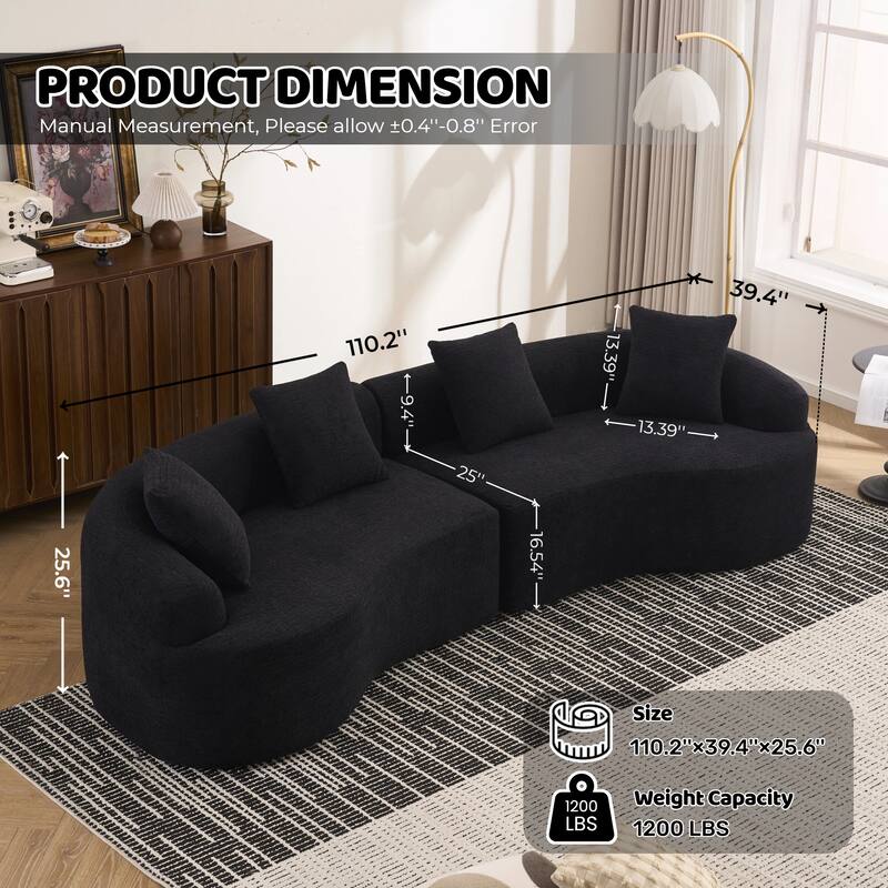 110" Curved Boneless Modular Sectional Sofa, Compression High-Density Foam Couch Sleeper for Living Room & Apartment