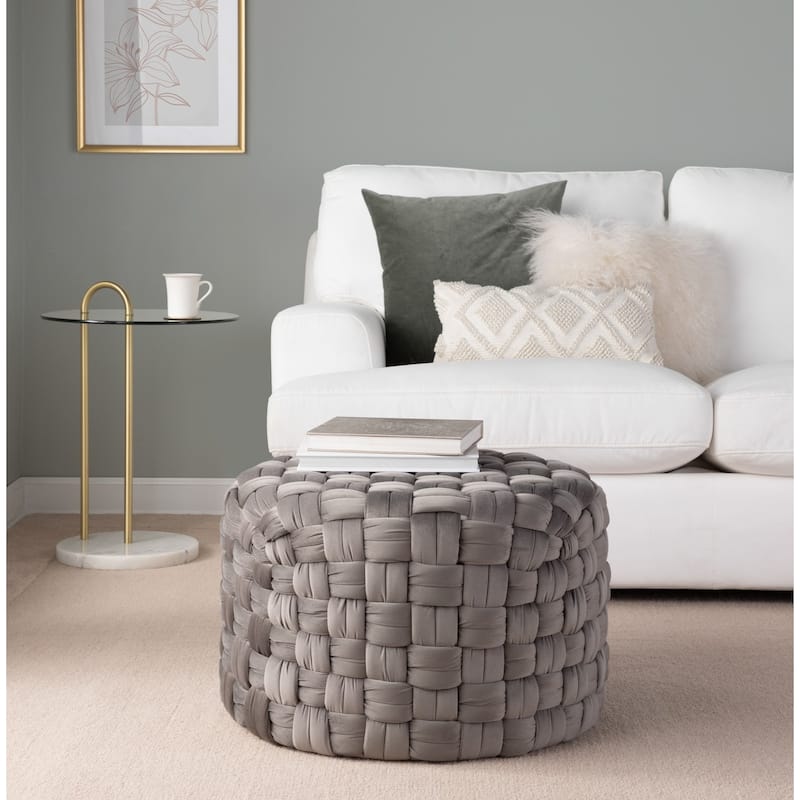 Silver Orchid Camilla Braided Round 24" Ottoman