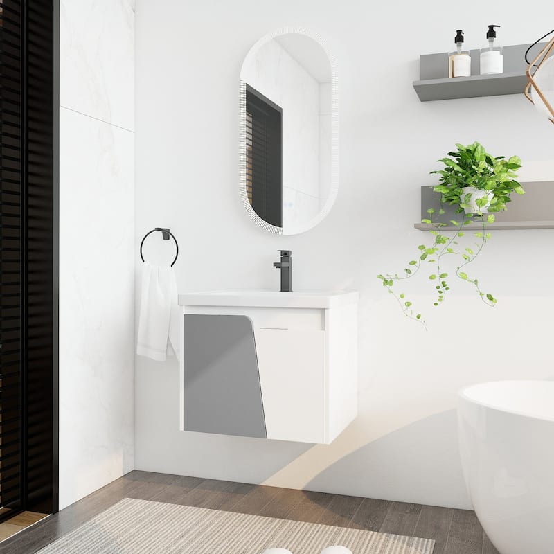 24 inch Wall-Mounted Bathroom Vanity Set in White with Integrated Ceramic Sink