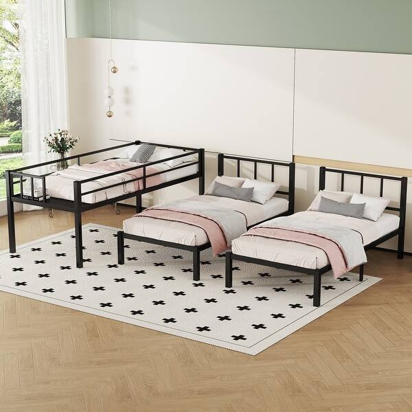 slide 2 of 13, Twin XL over Twin & Twin Bunk Bed Metal Frame Triple Bunk Bed Black