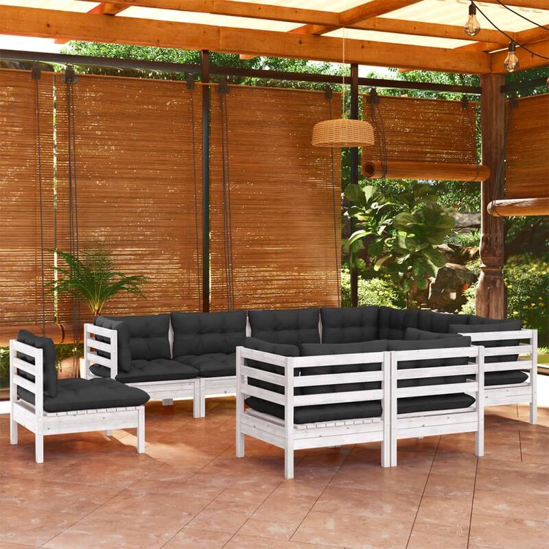 vidaXL Solid Pinewood Patio Lounge Set 9 Piece with Cushions Multi Colors