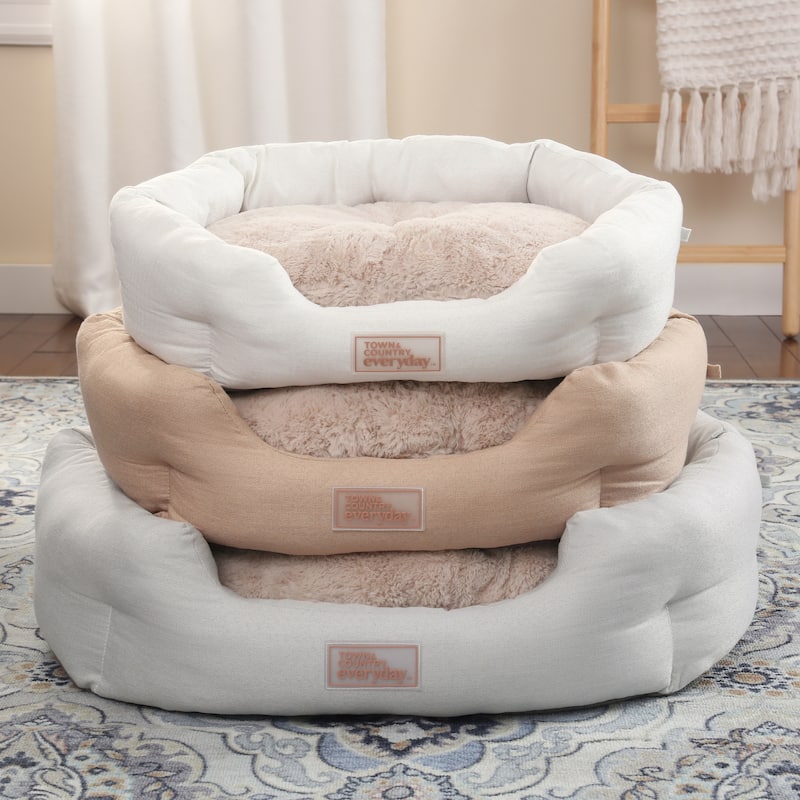 TOWN & COUNTRY EVERYDAY CuddleTown Faux Linen Comfy Cozy Cuddler Pet Bed