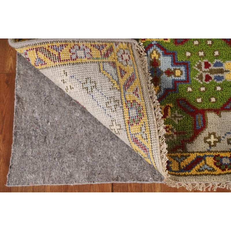 Geometric Kazak Indian Accent Rug Handmade Beige Wool Carpet - 2'7"x 6'1"