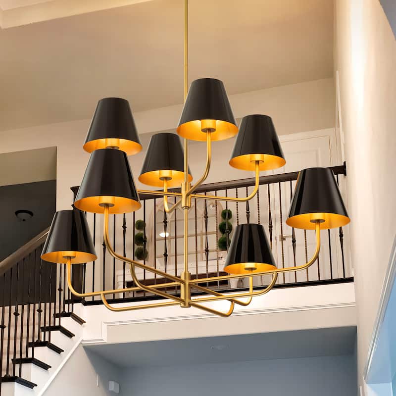 8-Light Mid-Century Modern Oversized 2-Tier Chandelier Cone Sputnik Pendant Chandelier