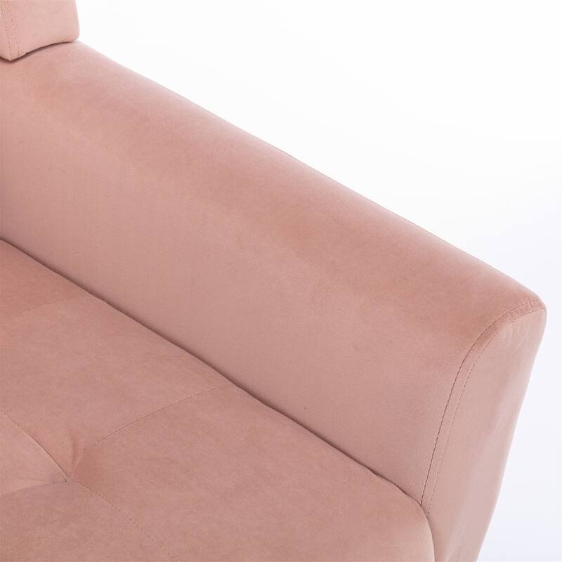 Pink Velvet Modern 29.53" Upholstered Buttons Tufted Accent Chair with Black Solid Wood Legs