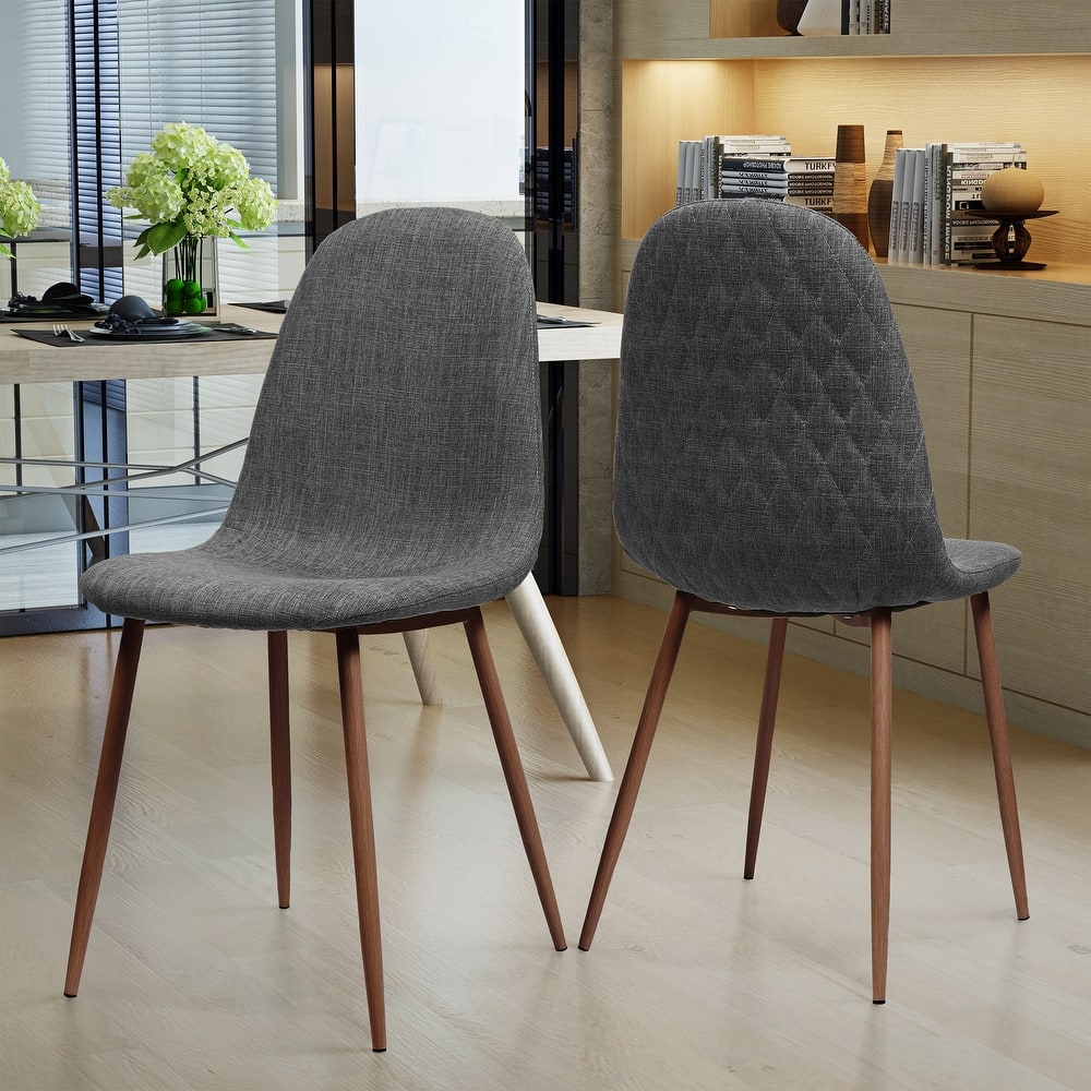 Set of 2 Fabric Upholstered Dining Chair with Metal Legs, Mid-Century Armless Kitchen Side Chairs for Dining Room, Home Office