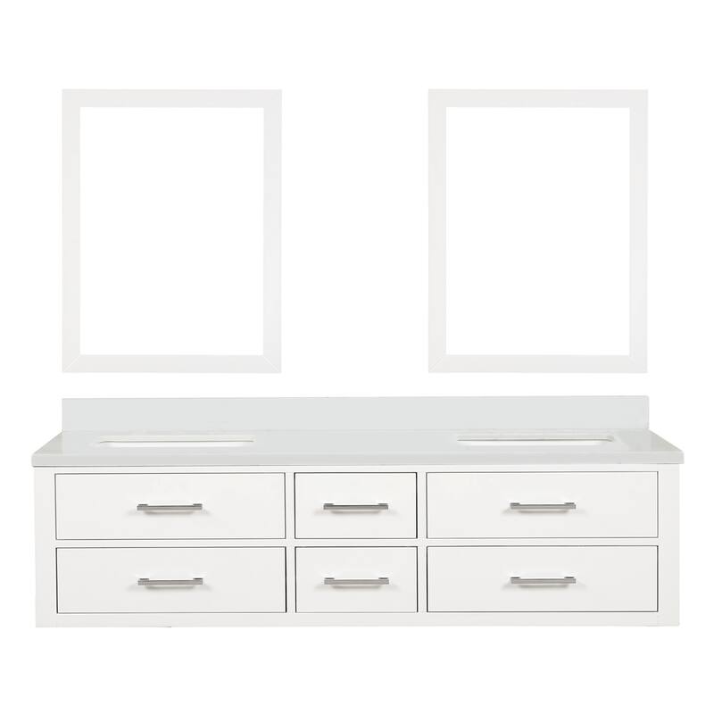 Castor 60 in W x 22 in D Black Double Bath Vanity, White Quartz Top, and 28 in Mirrors