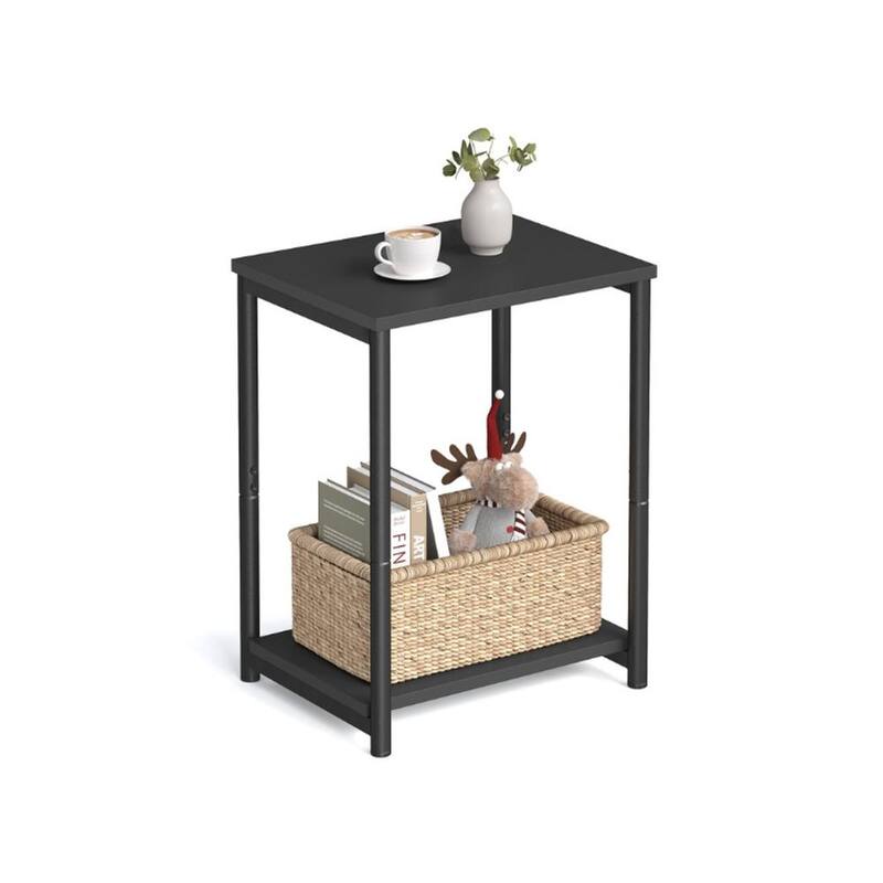 Set of 2 Open Back Side Tables with 2 Particleboard Panels and Black Side Steel Frame - 11.8”L x 15.2”W x 19.7”H - Black-Single