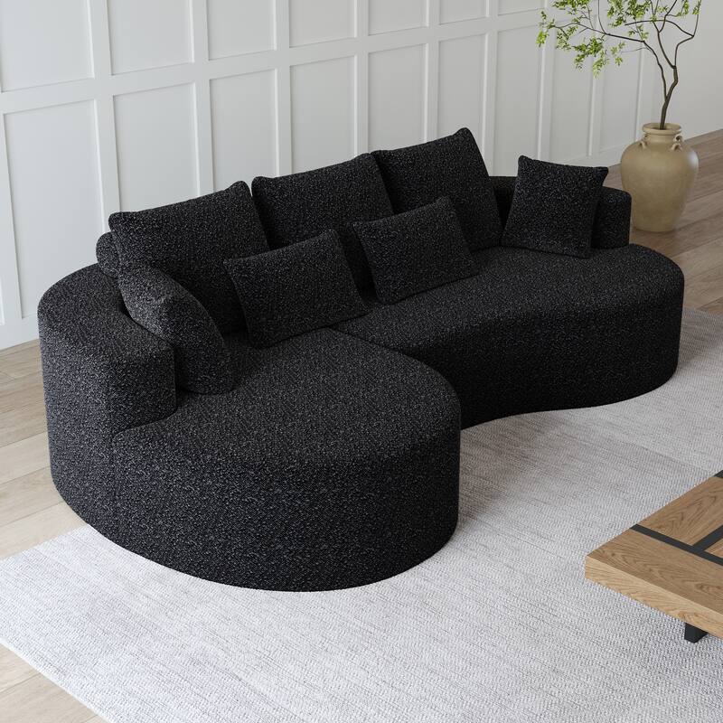 L-Shaped Curved Cloud Sectional Couch, Oversized Chenille Upholstered 4-Seater Sofa, Full Compressed Corner Sofa with 7 Pillows
