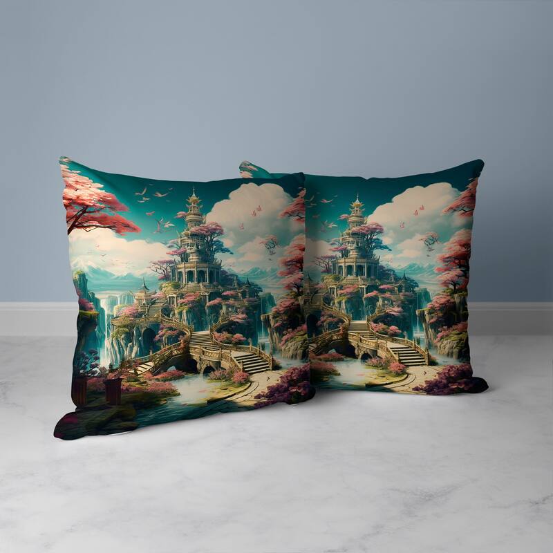 Wonderland Whispers Faux Suede Reversible Throw Pillow Cyan and Pink