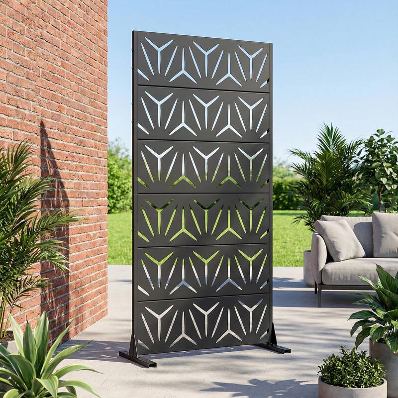 72" H×47"W Dovelina Black Outdoor Freestanding Metal Privacy Screen Decorative Garden Fence