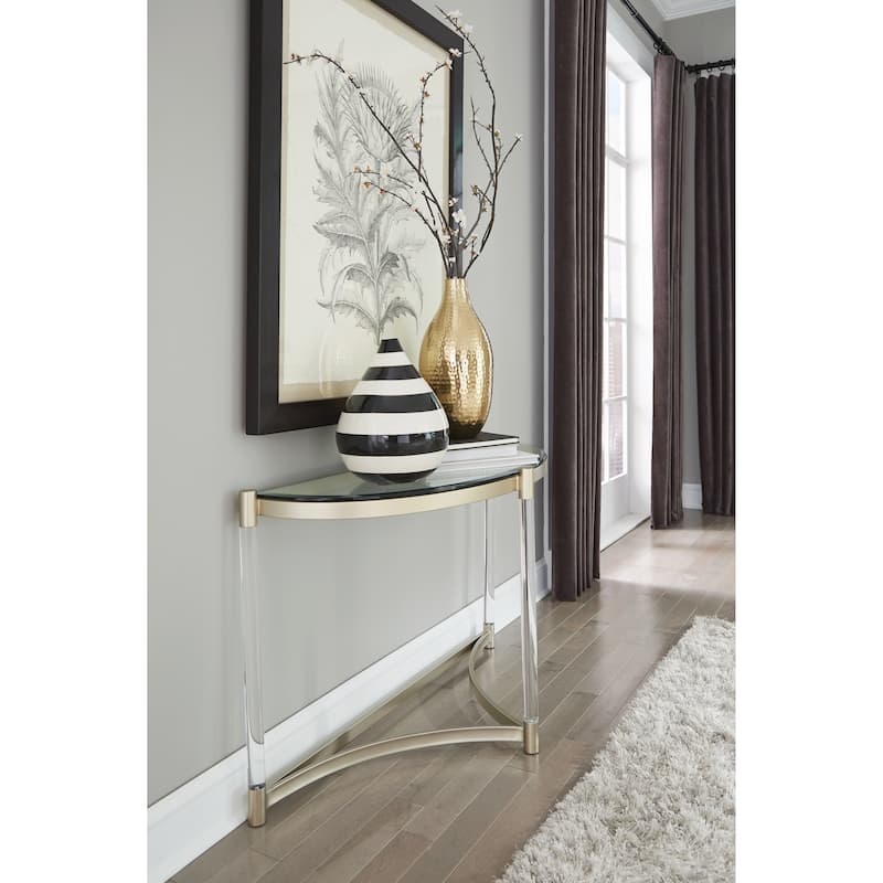 Magnussen Home Silas Platinum and Clear Acrylic Demilune Sofa Table - 48''W x 18''D x 29.5''H - 48''W x 18''D x 29.5''H - Platinum - Glass