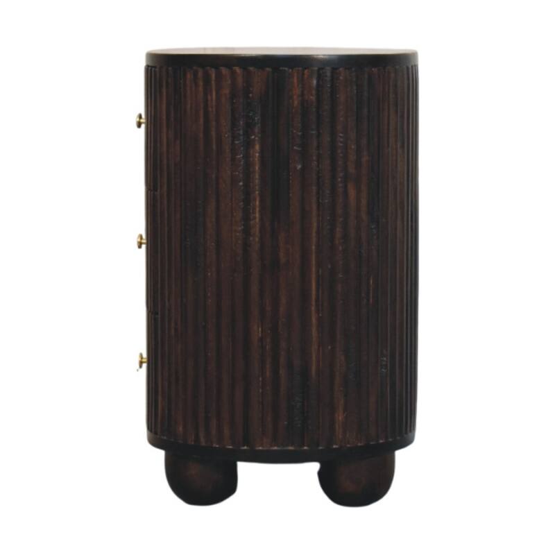 Artisan Furniture Solid Wood Curved Fluted 3-Drawer Bedside,3-Drawers