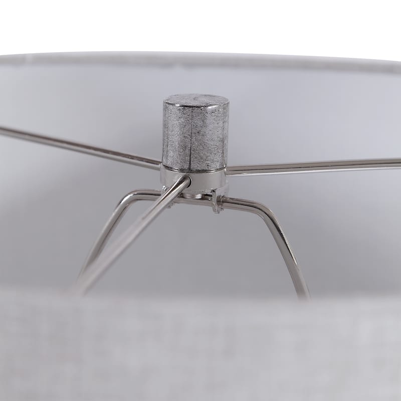 Glossy Etched Ceramic Table Lamp with Oatmeal Drum Shade - 21.75" - Black