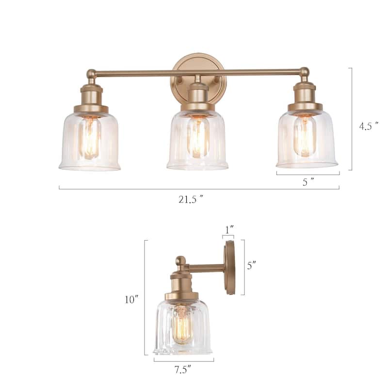 Modern Gold Dimmable LED Bathroom Mirror Vanity Lights Cylinder Glass Wall Sconce