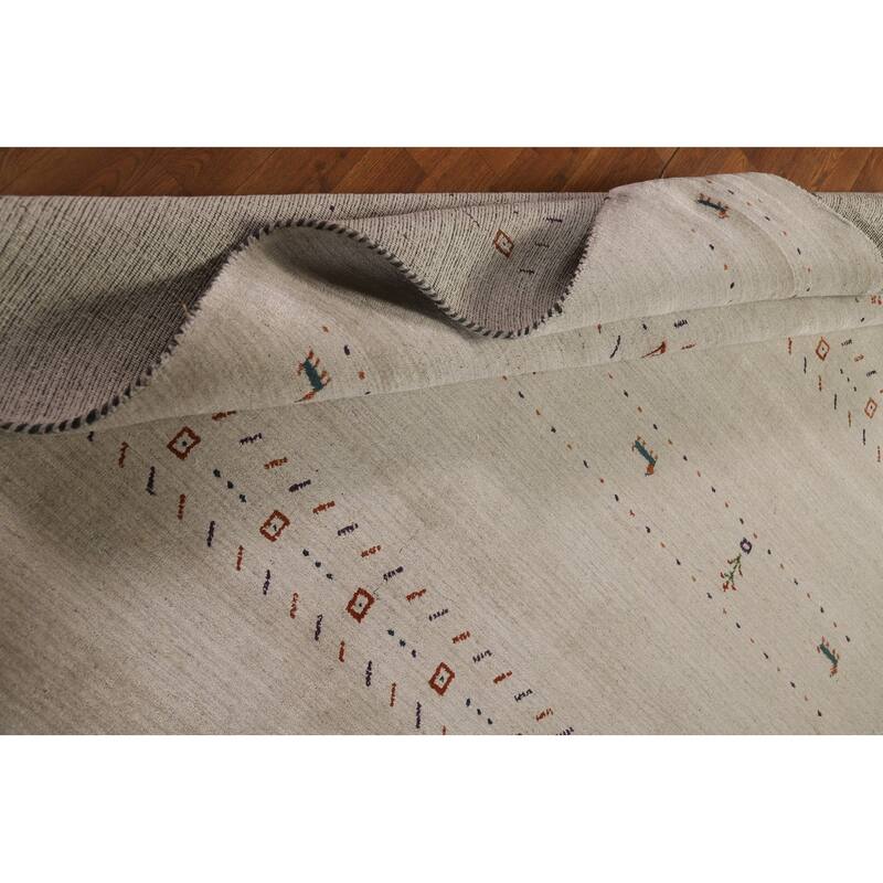 Modern Gabbeh Oriental Area Rug Handmade Beige Wool Carpet - 5'9" x 7'9"
