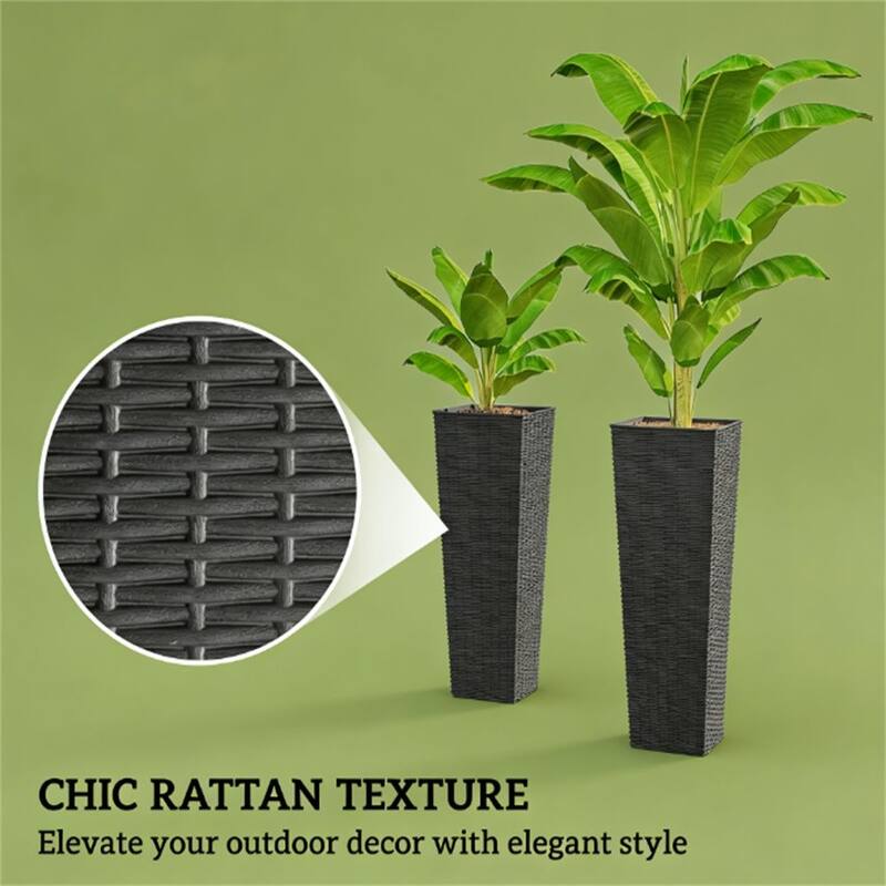 Outdoor Plant Flowerpot, set Of 2 Plastic Flowerpots - black