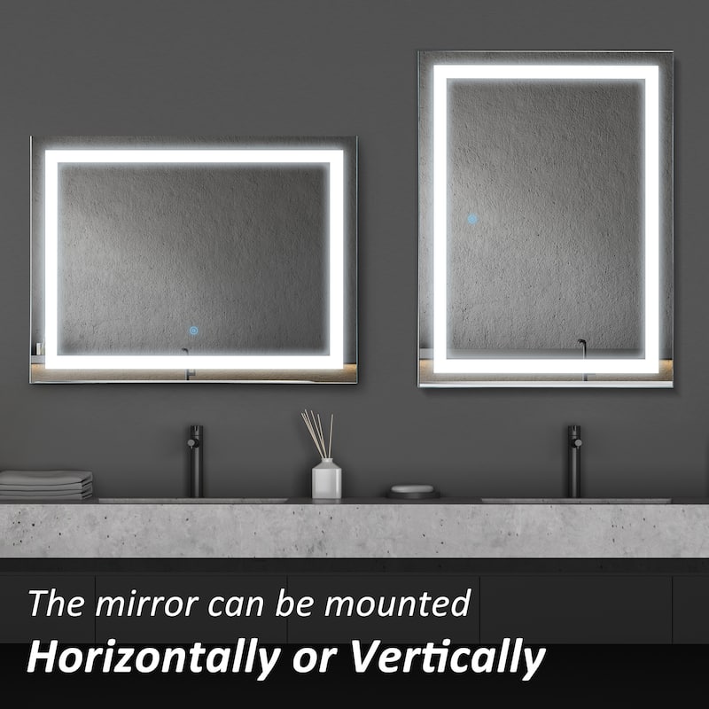 HOMCOM 32" LED Illuminated Bathroom Wall Vanity Mirror with Outline LEDs, Adjustable Horizontally or Vertically, Silver