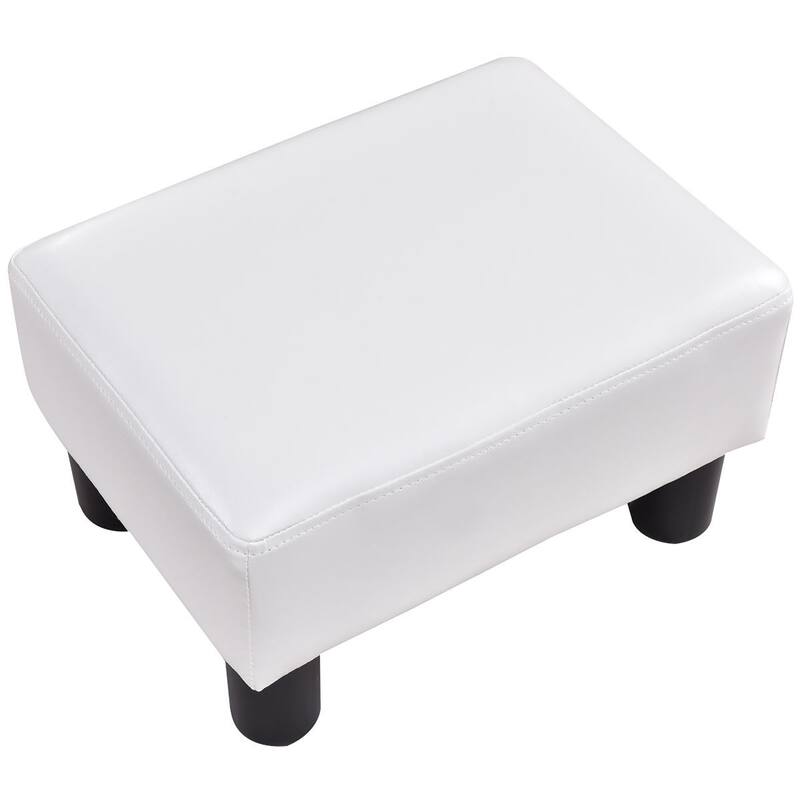 Small Footstool PU Leather Ottoman Footrest Rectangular Stool - White