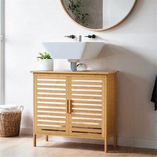 Bamboo Bathroom Under Sink Cabinet with Slatted Doors (No Sink) - Bed ...