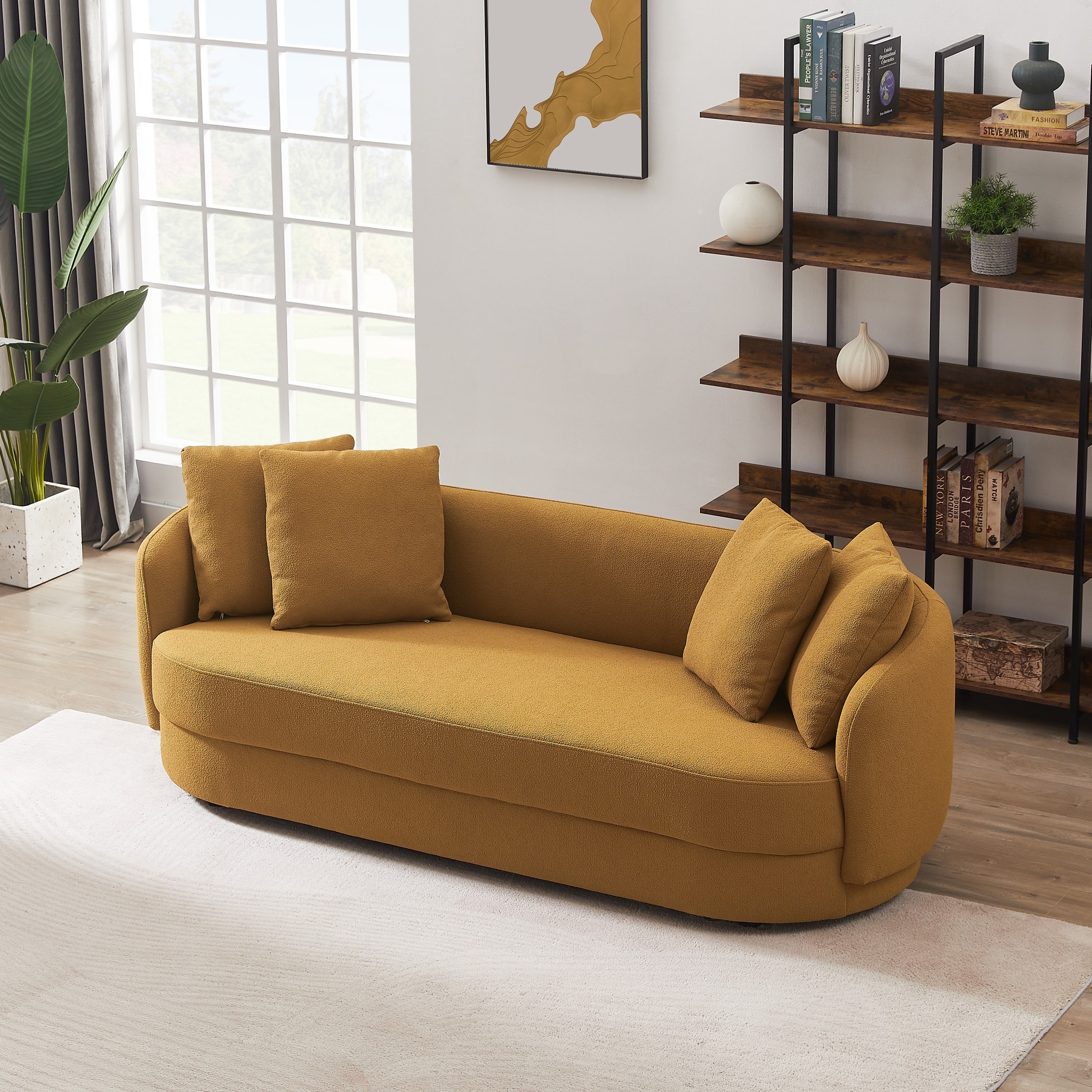 正規激安 Haas Japandi Style Luxury Modern Boucle Fabric Curved Sofa センターテーブル・ローテーブル