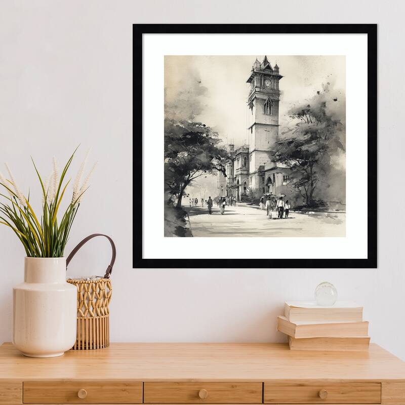 Mumbai Bombay by Tradelink inhouse artist Wood Framed Wall Art Print - Svelte Noir Black
