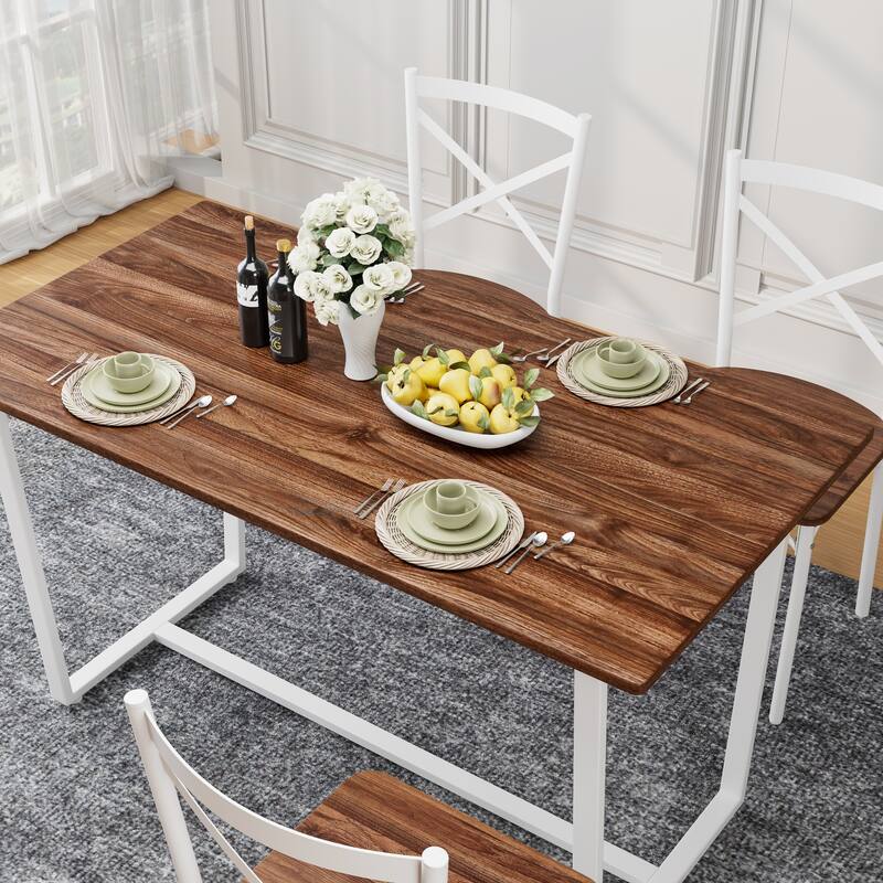 6-Piece Industrial Dining Set with Bench, Retro Breakfast Nook Dark Walnut Dining Set with Bench and 4 Chairs