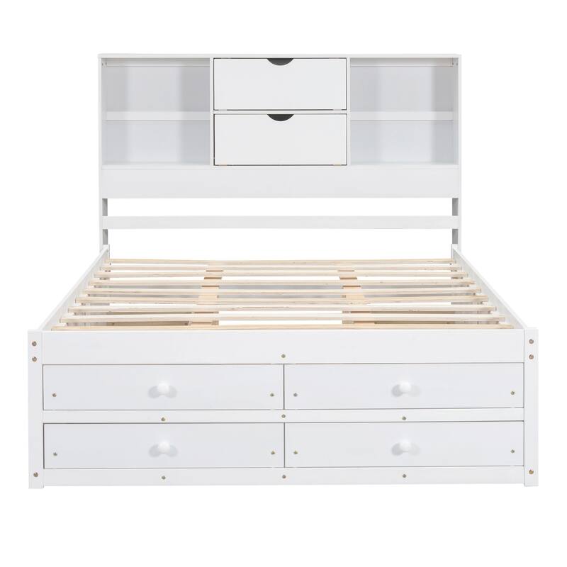 Platform Bed with Storage Headboard and 8 Drawers
