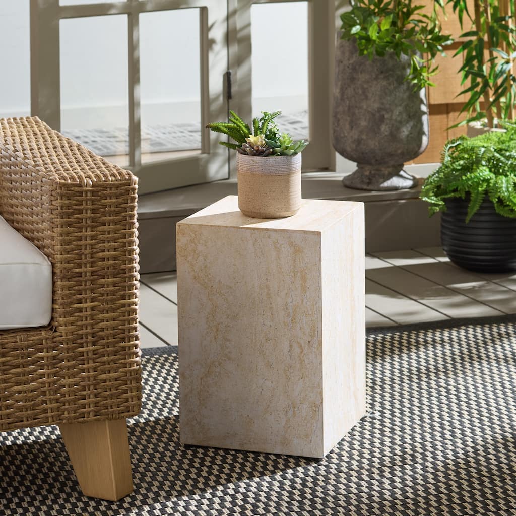 SAFAVIEH Outdoor Patio Furniture Tina Cube Accent Table, Side Table for Indoor and Outdoor Use - 12"W x 12"D x 18"H