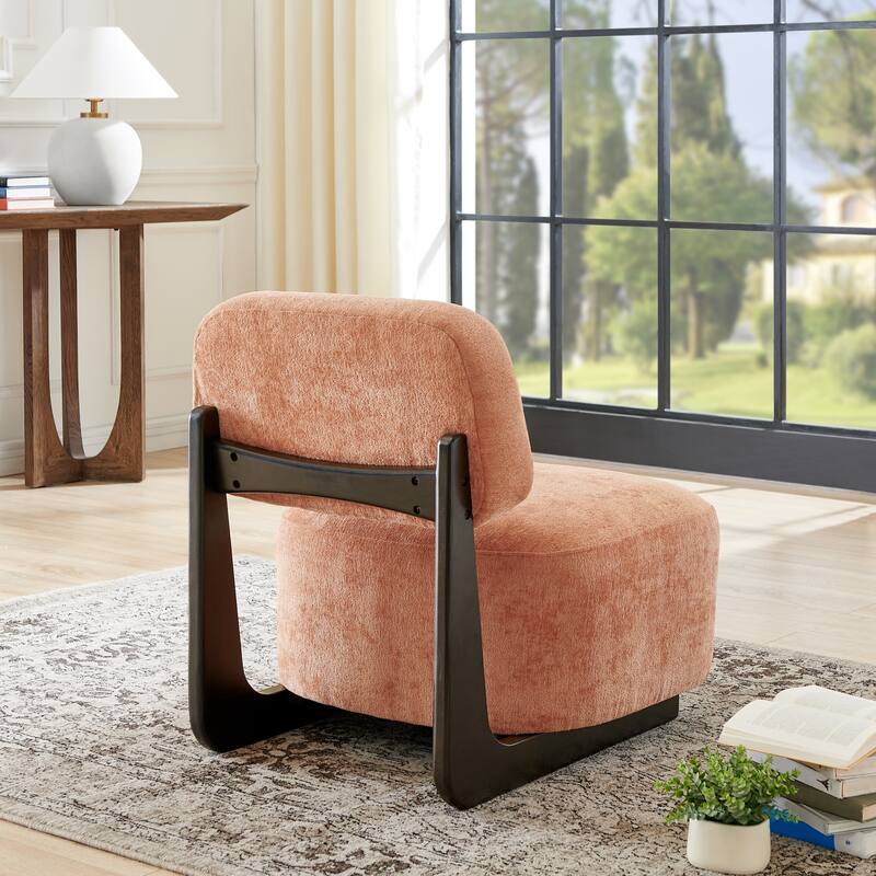 Chenille Upholstered Accent Chair, Lounge Reading Chair with Rectangular Backrest, Single Sofa Chair with Solid Wood Frame - Orange