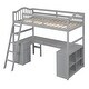 preview thumbnail 13 of 26, Wooden Twin Size Loft Bed Frame with U-shaped Desk, Drawers, Cabinet, Storage Shelves, Ladder and Guardrails for Kids, Teens