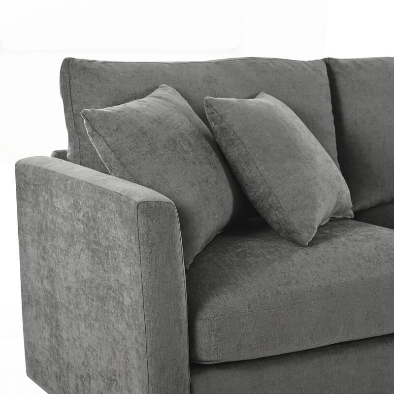 3-Piece Sectional Sofa with Curved Chaise and 3 Throw Pillows - Perfect for Living Rooms, Offices