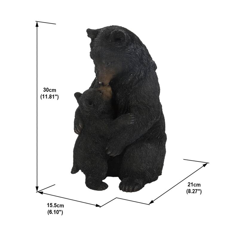 Cuddling Mother and Baby Bear Outdoor Garden Statue - 11.75" - Black