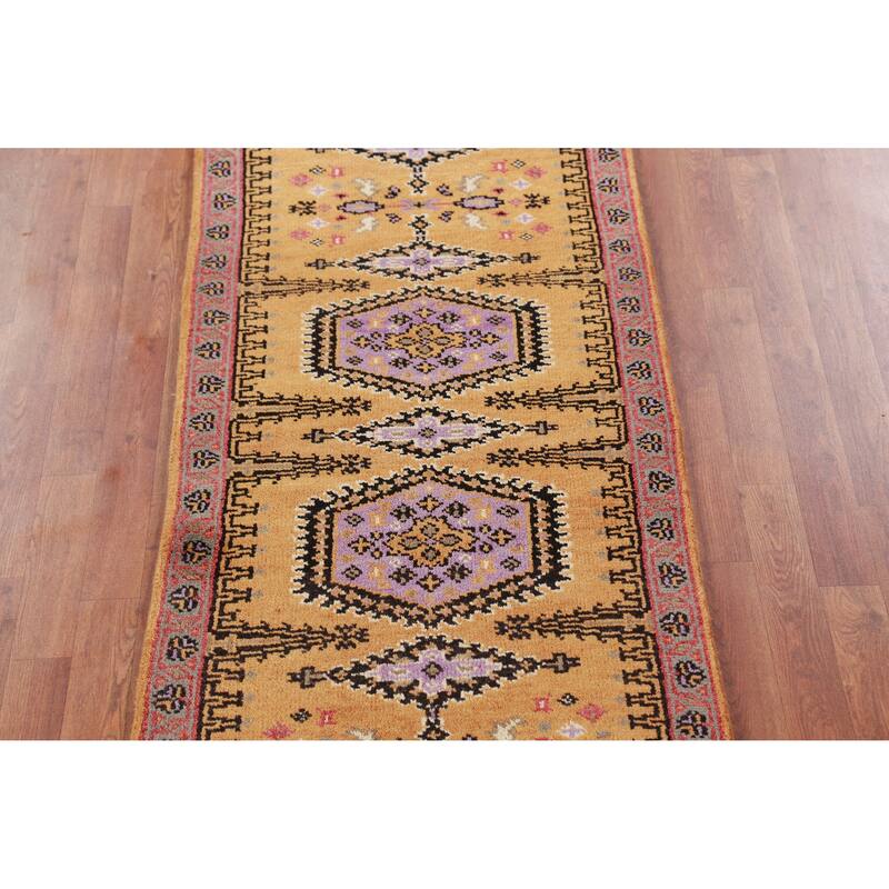 Geometric Viss Indian Runner Rug Hand-Knotted Wool Carpet - 2'7"x 9'10"
