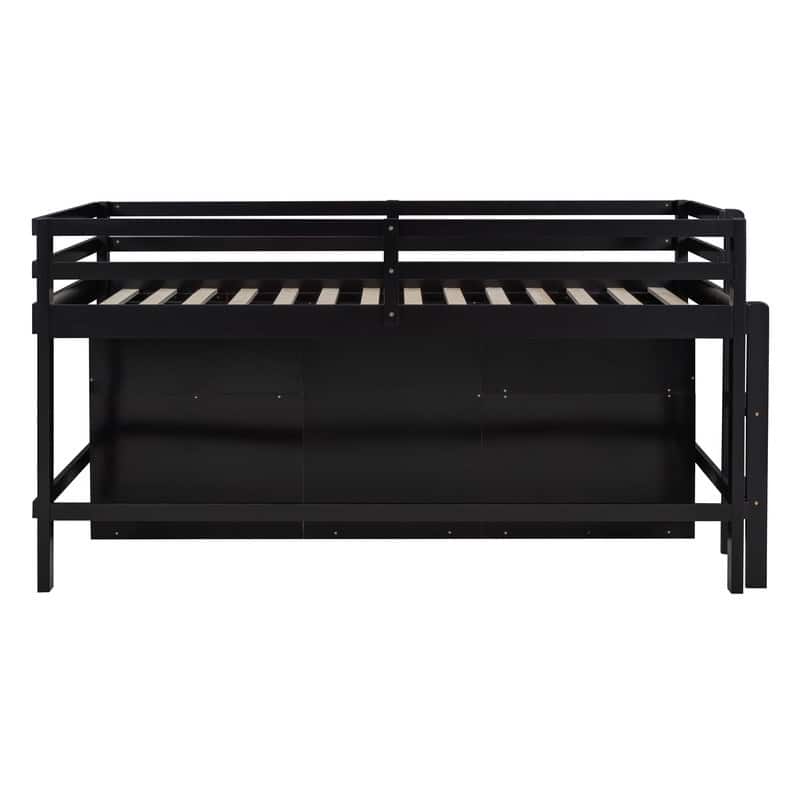 Twin Size Loft Bed with 4 Drawers, Underneath Cabinet and Shelves