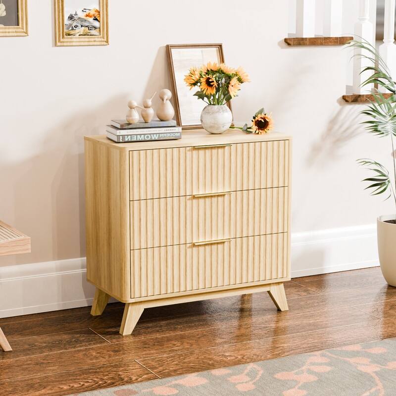 Oak Finish 3-Drawer Dresser Grid Chest P2 Particleboard+MDF 31.51"W