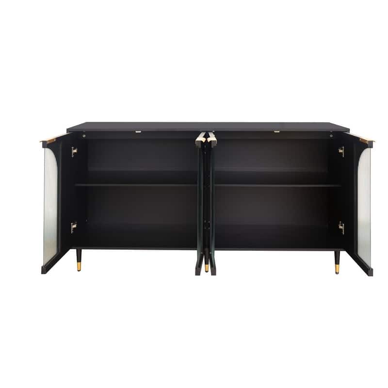 59'' Modern Wood Storage Sideboard Cabinet with 4 Glass Doors for Living/Dining Room