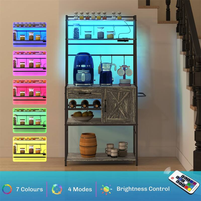 Storage Shelves with Power Outlet and LED Lights, Wine Bottle Rack