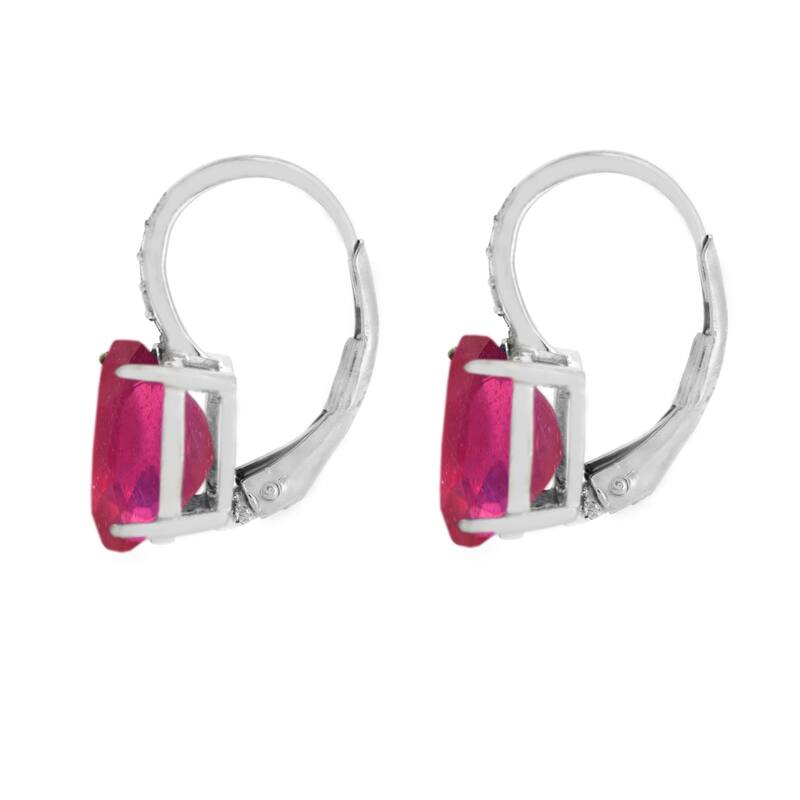925 Sterling Silver Glass Filled Ruby and Diamond Earrings