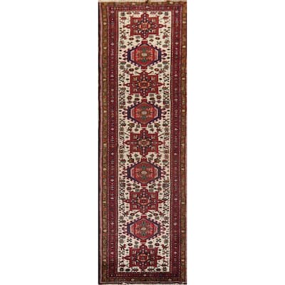 Tribal Gharajeh Persian Runner Rug Handmade Beige Wool Carpet - 2'7"x 9'7"