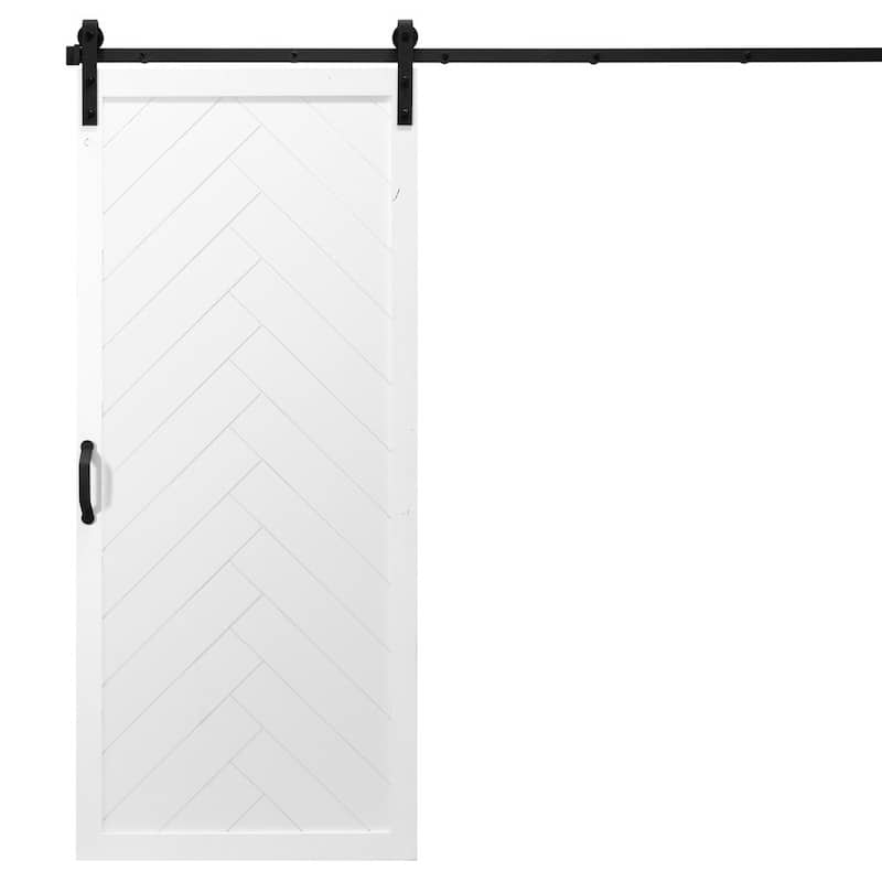 42 in. x 84 in. Herringbone Interior Barn Door with Hardware Kit - White