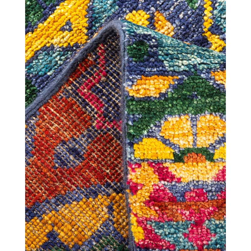 Overton Hand Knotted Wool Vintage Inspired Modern Contemporary Modern Blue Area Rug - 4 x 6
