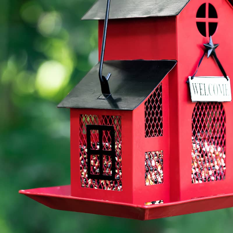 Glitzhome 15.75"H Solid Wood Gazebo Tray Birdfeeder With Metal Roof