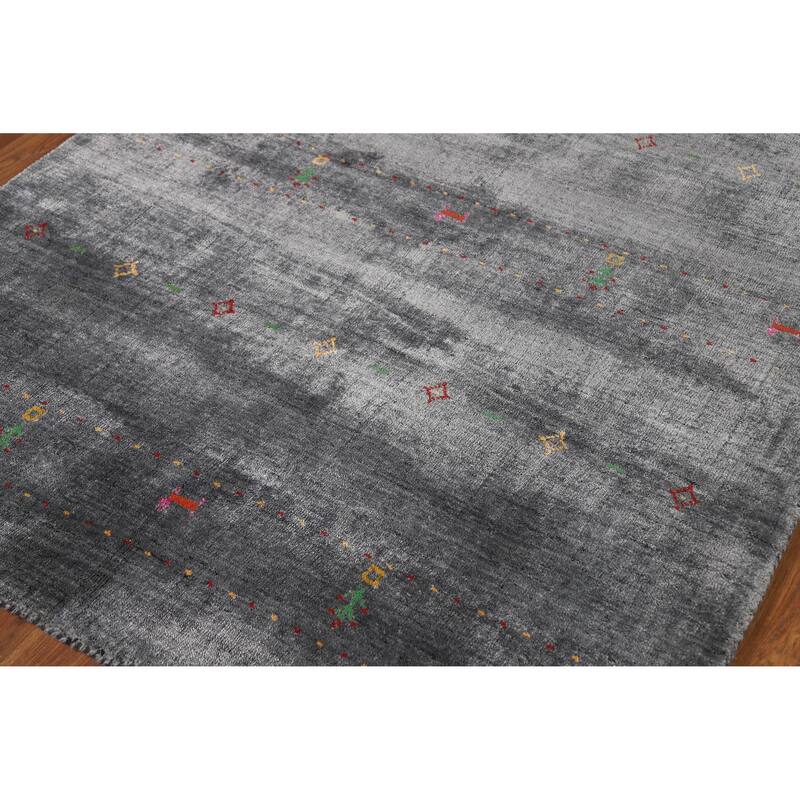 Hand Knotted Oriental 100% Wool Carpet Tribal Animal Pictorial Greys & Charcoal Gabbeh Area Rug - 5' 10'' X 4' 5''